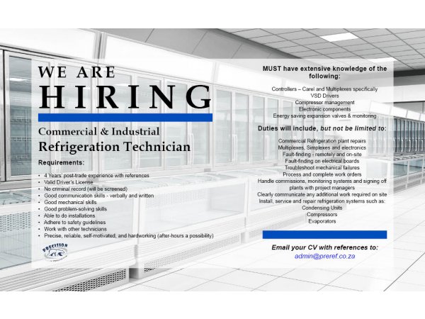 Commercial And Industrial Refrigeration Technician Vacancy