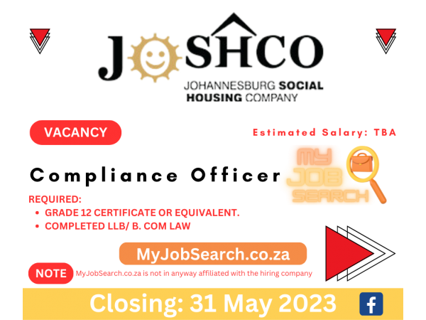 Compliance Officer job vacancy at Johannesburg Social Housing Company (JOSHCO)