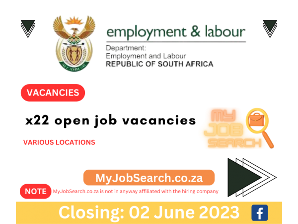 x22 open job vacancies at Department of Employment and Labour