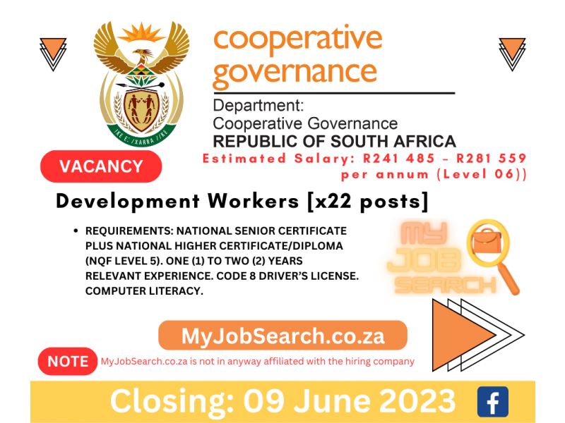 Department of Cooperative Governance is recruiting Community Development Workers [x22 posts]